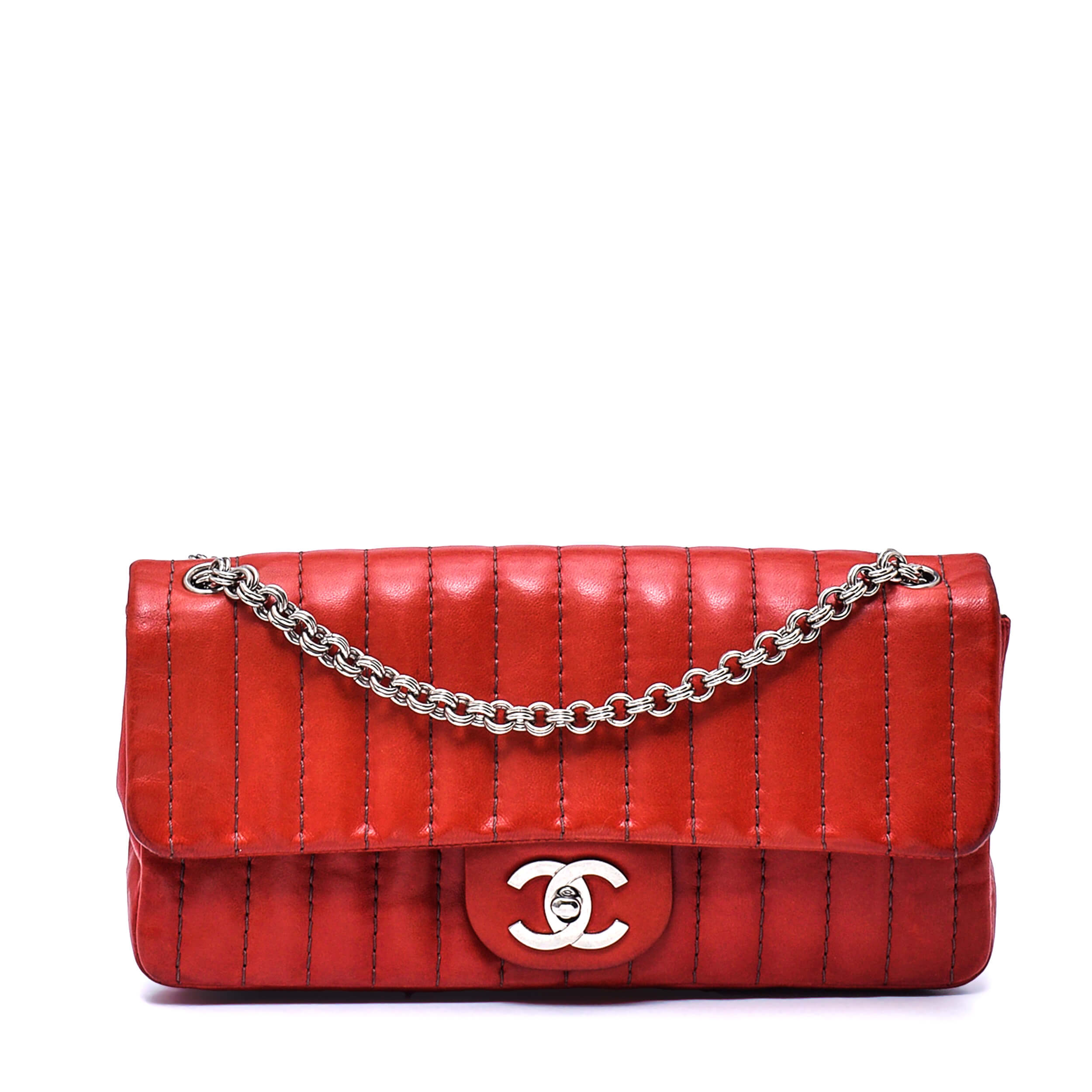 Chanel - Red Lambskin Vertical Quilted Leather Flap Bag